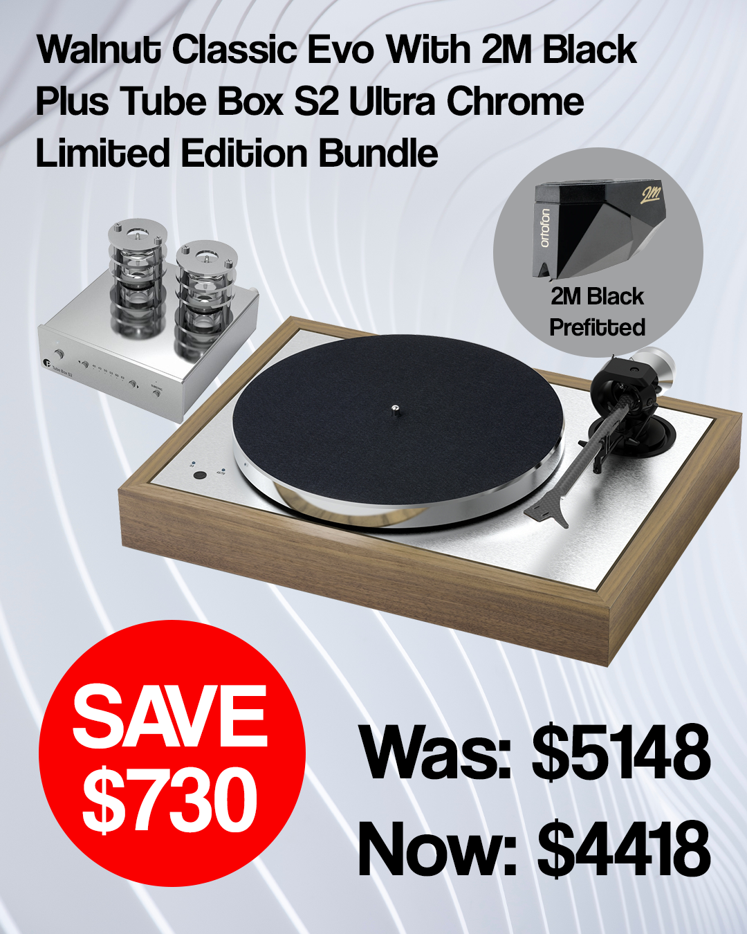 Project Classic Evo Turntable 2m Black Cartridge (Walnut) / Project Tube Box S2 Ultra Chrome Bundle Deal